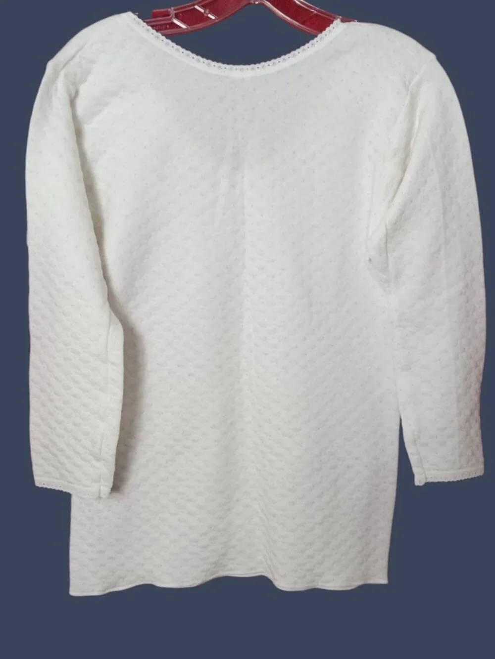 Silver Ox Vtg Womens Textured Thermal Top W/Lace Trim White Large - Picture 3 of 16